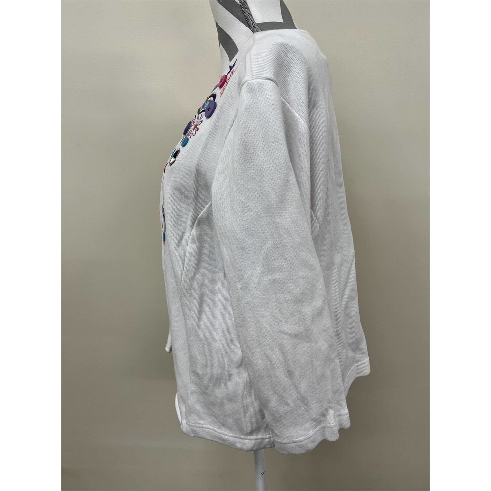 Bob Mackie Wearable Art MCM Themed Zip Up Sweater 100% Cotton XL White FS Chrty - Picture 5 of 11